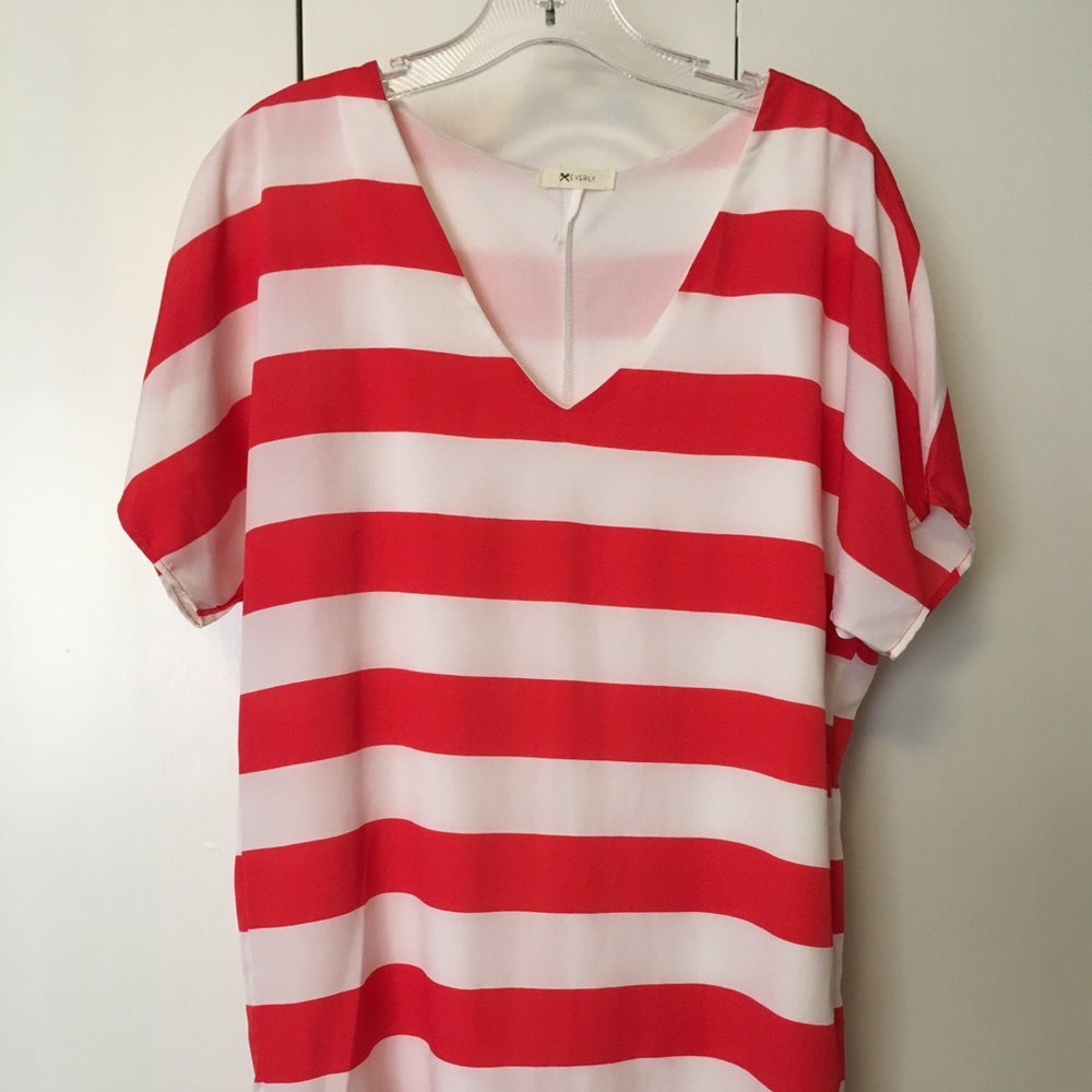 Bold red/white striped dress